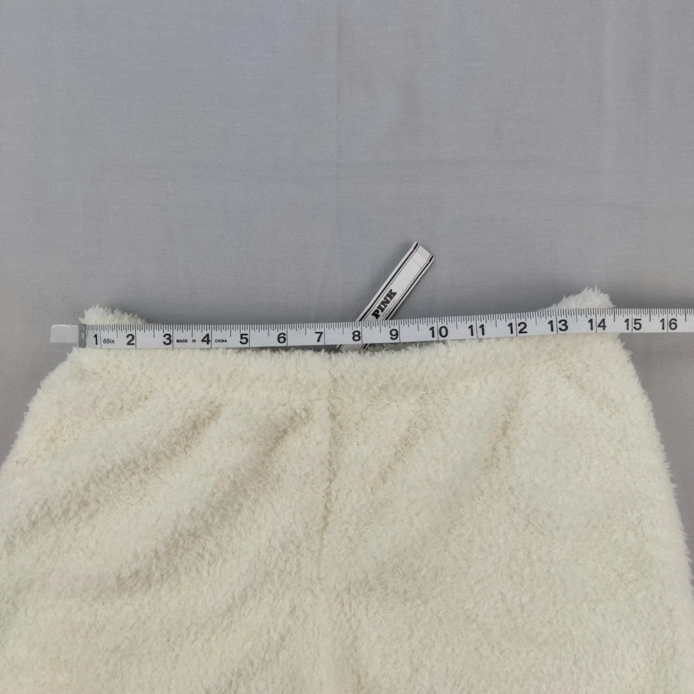 PINK Lounge Shorts Womens S White Faux Fur Fuzzy Sleep Pajama Cozy Plush Soft